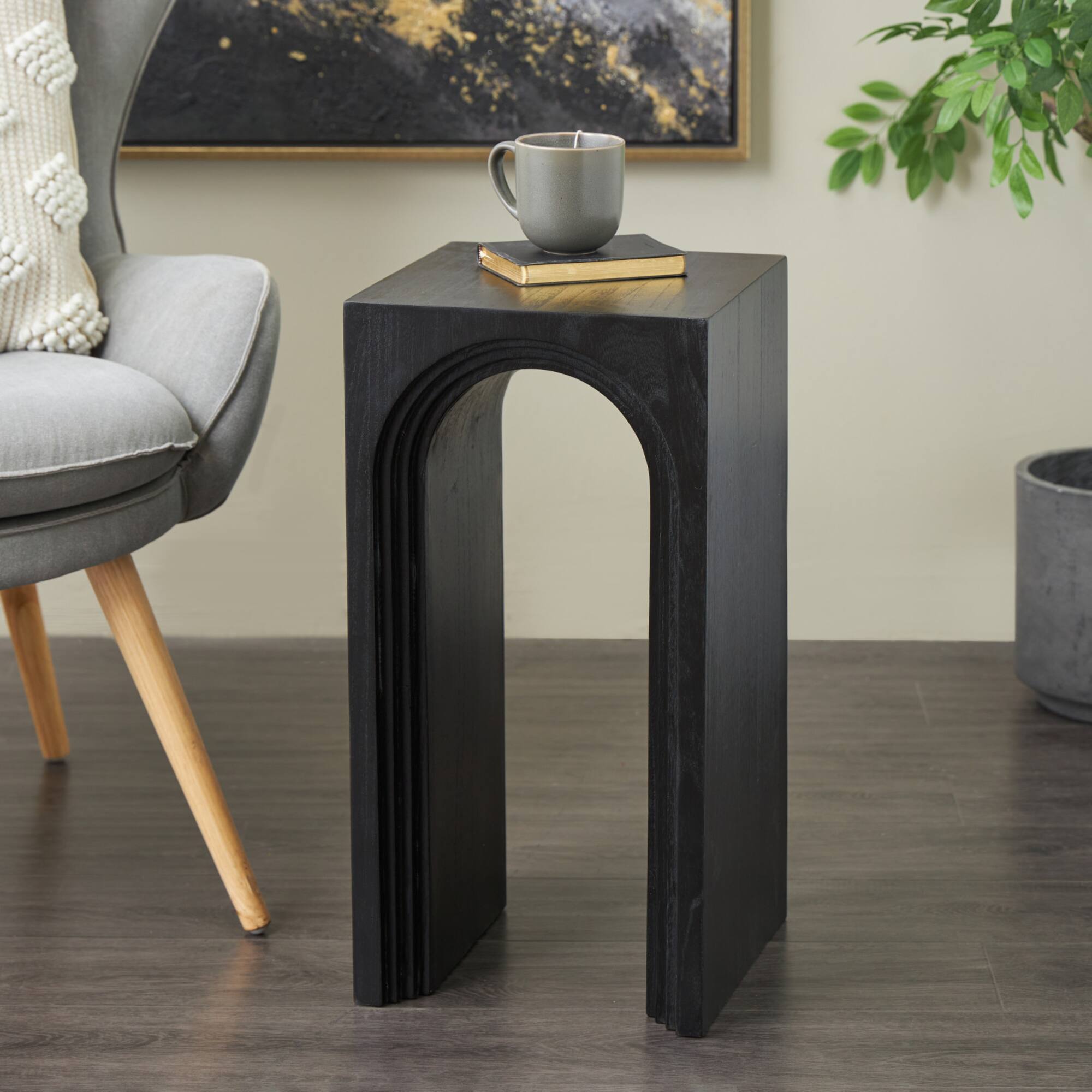 12" x 24" Black Wood Cutout Arch Side End Accent Table